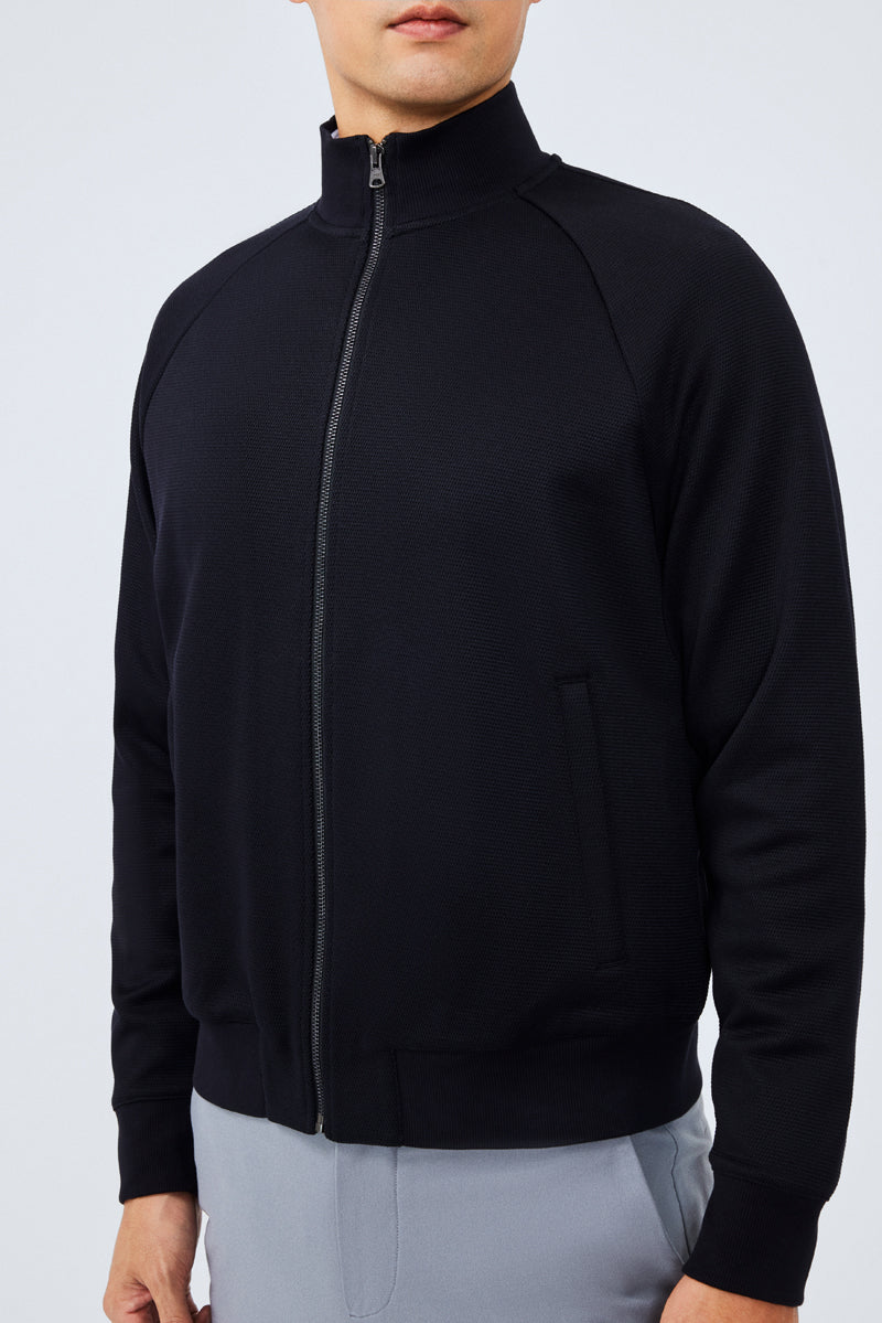 CottonSTRETCH Stand Collar Knit Jacket | Black BKFD01