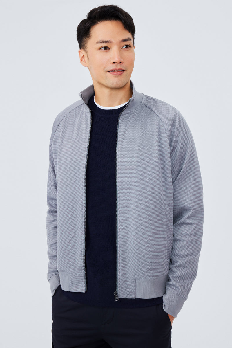 CottonSTRETCH Stand Collar Knit Jacket | Grey GYE144