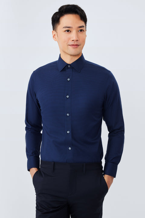 Wrinkle-Free Twill Dress Shirt  | Navy Check 10520N