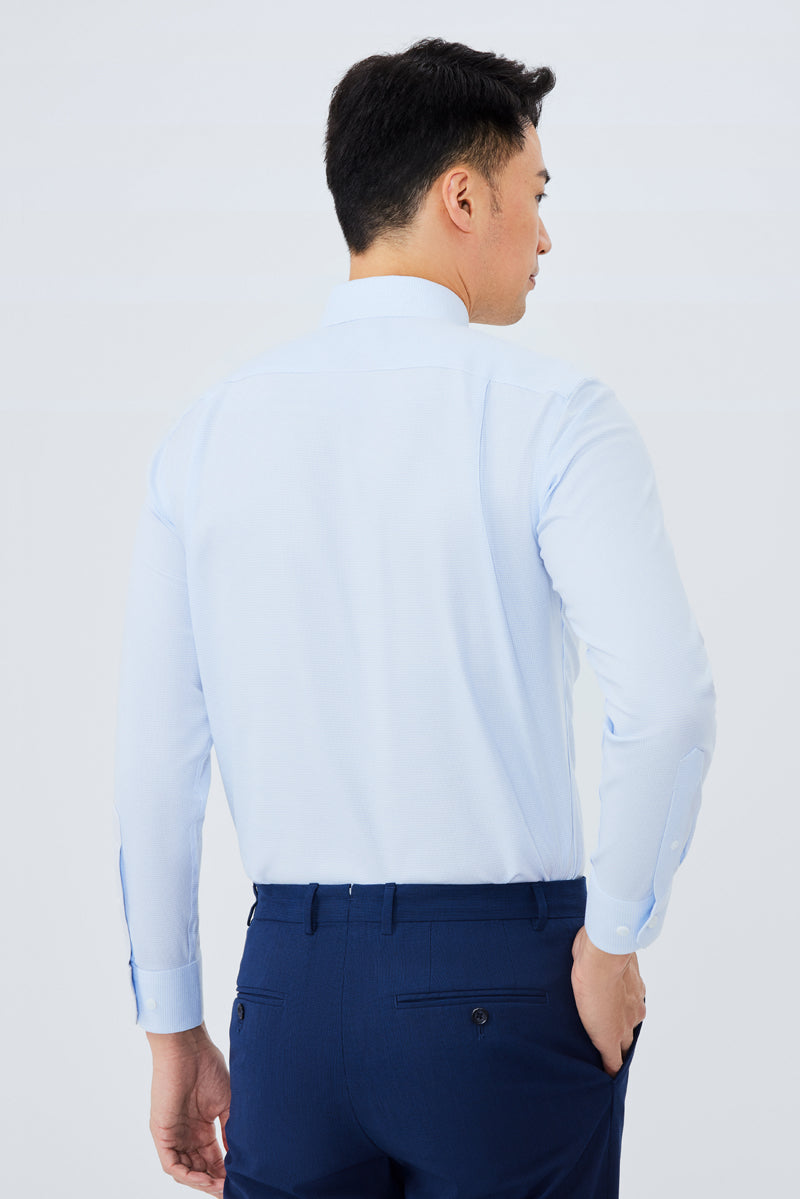 Wrinkle-Free Twill Dress Shirt  | Light Blue Check 10518N