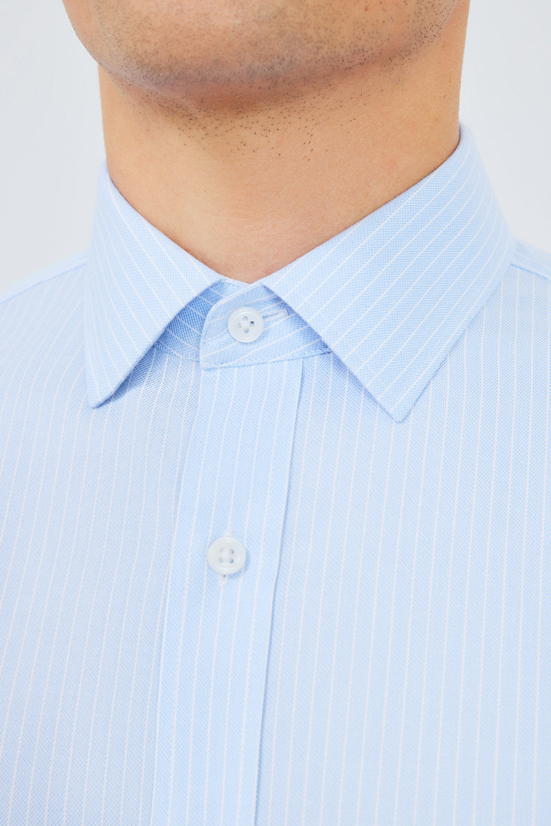 免燙緹花商務襯衫 |藍 條紋 8301NZ