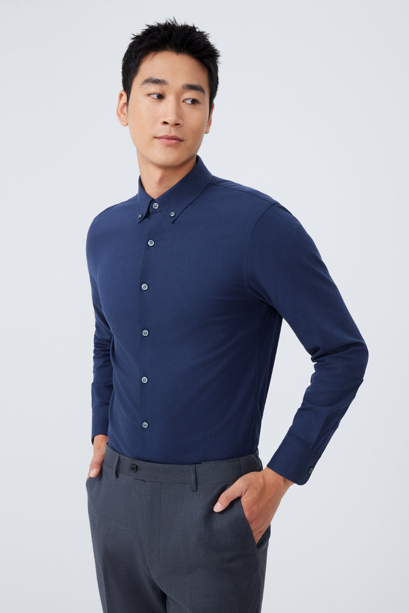 HeatGuard Flannel Button-Down Smart Shirt  | Navy NYE069