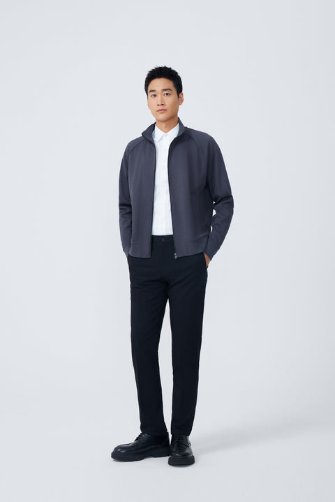 CottonSTRETCH Stand Collar Knit Jacket | Dark Grey GYE161