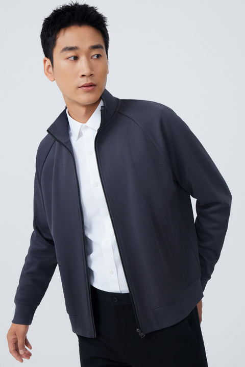 CottonSTRETCH Stand Collar Knit Jacket | Dark Grey GYE161