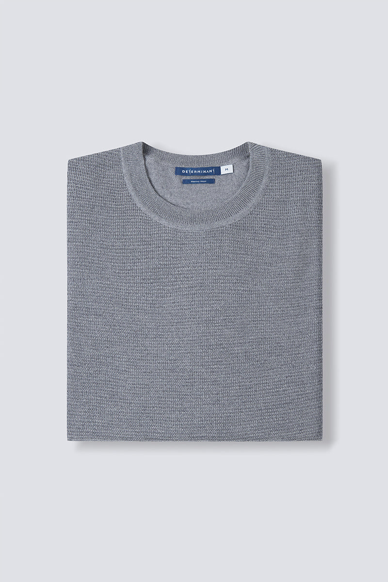 Merino Wool Crew Neck Sweater  | Grey HRGY86