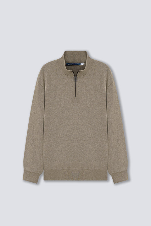 Merino-Blend Half Zip French Rib Sweater | Khaki E7W025