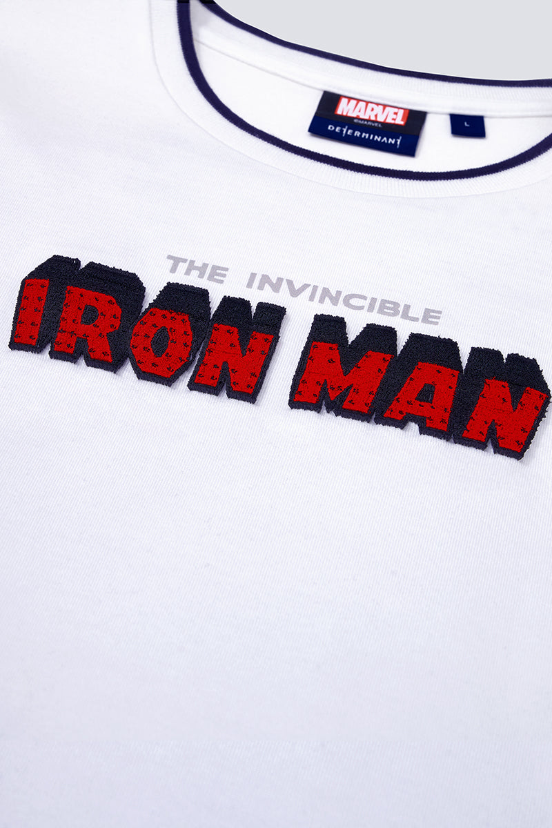 Iron Man Comic Print Contrast Rib T-Shirt  | White WH001Z