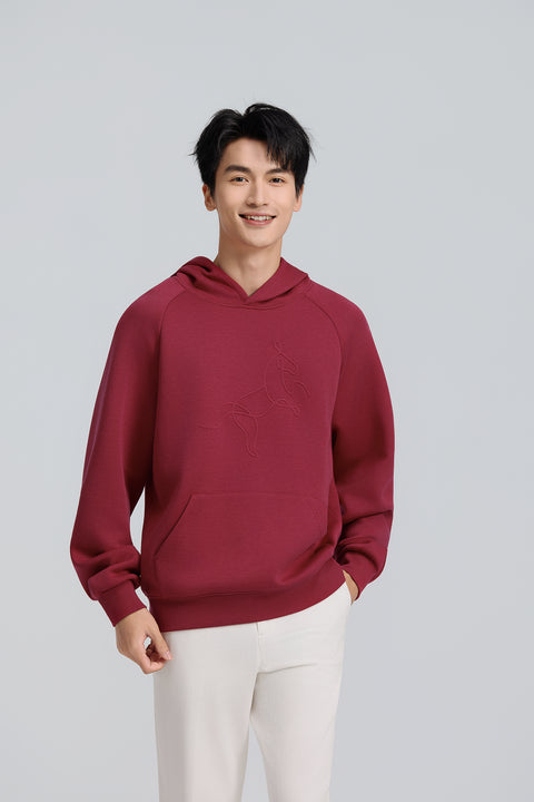 CottonSTRETCH 午年連帽連帽衛衣  酒紅色