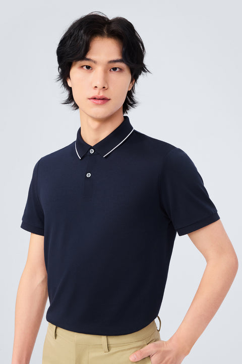 Super Soft Pique Tipped Polo | Navy NNY096