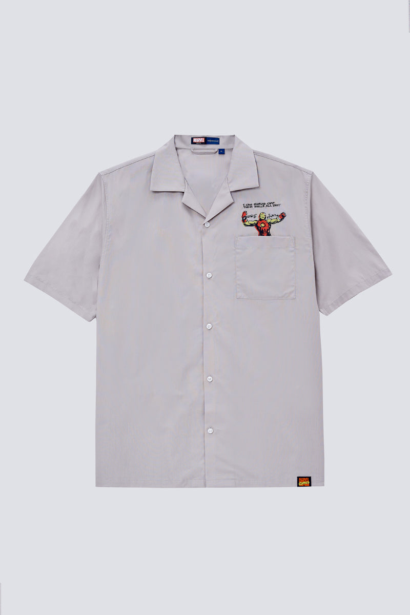 Iron Man Revere Collar Short Sleeve Casual Shirt | Beige 20209N