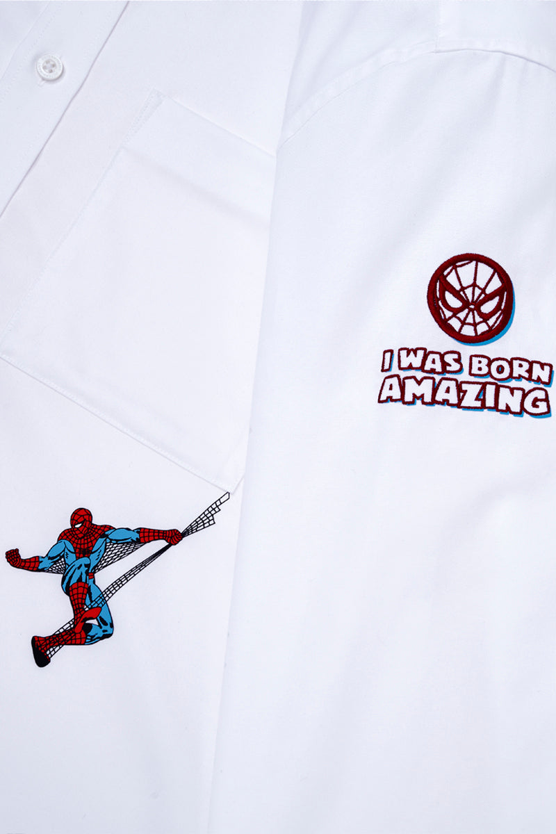 Spider-Man Oxford Button-Down Casual Shirt | White WH001Z