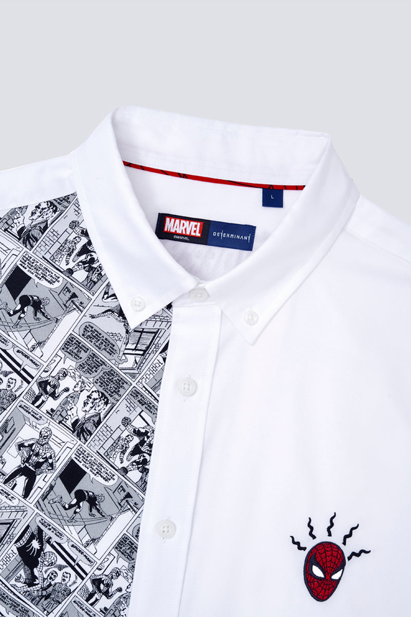 Spider-Man Color Blocked Button-Down Casual Shirt | White WH001Z