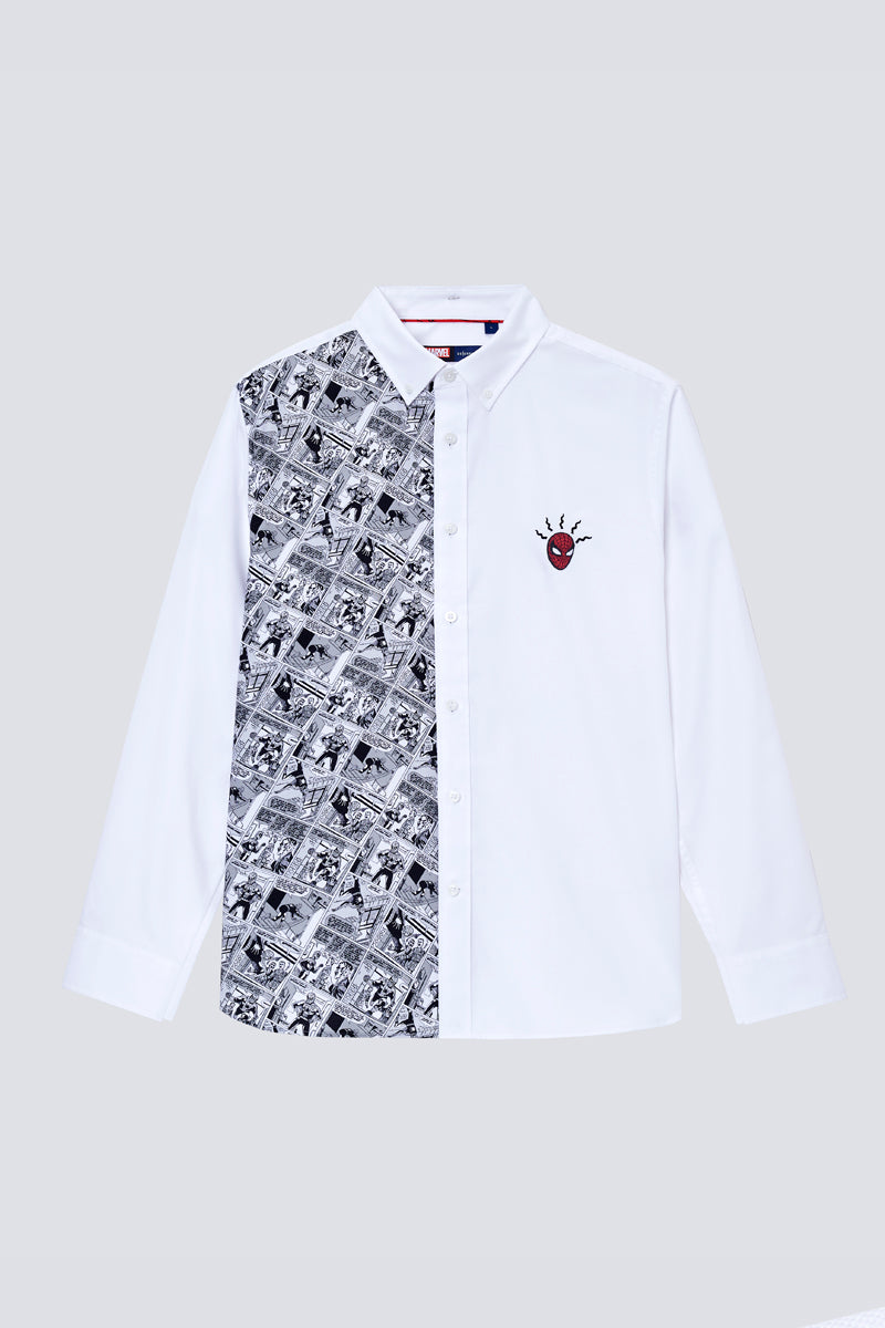Spider-Man Color Blocked Button-Down Casual Shirt | White WH001Z