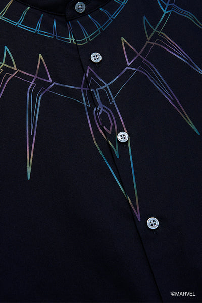 Black Panther Mandarin Collar Casual Shirt | Black BKFD01
