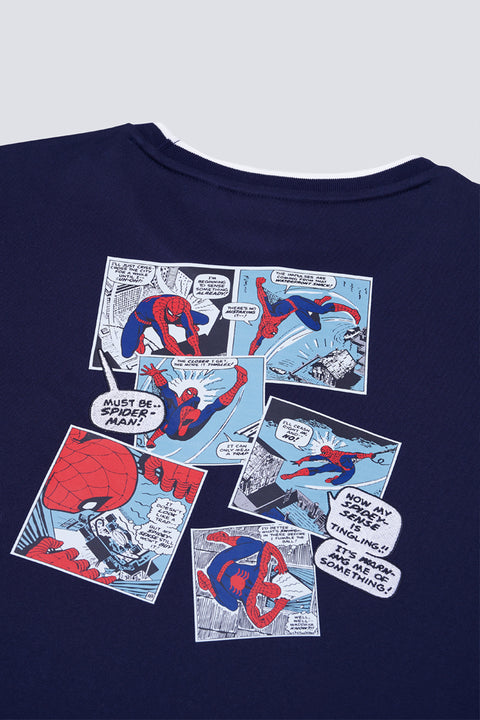 Spider-Man Contrast Rib Crew Neck T-Shirt | Navy NNY096