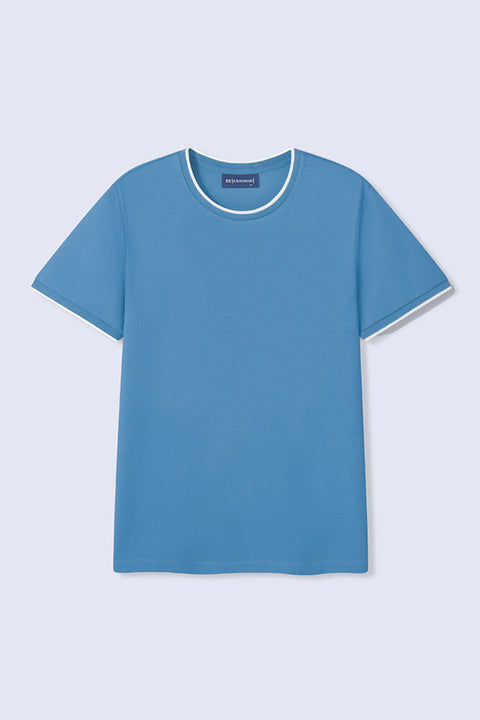 VISDRY™ Contrast Rib Crew Neck T-Shirt | Blue T7468U