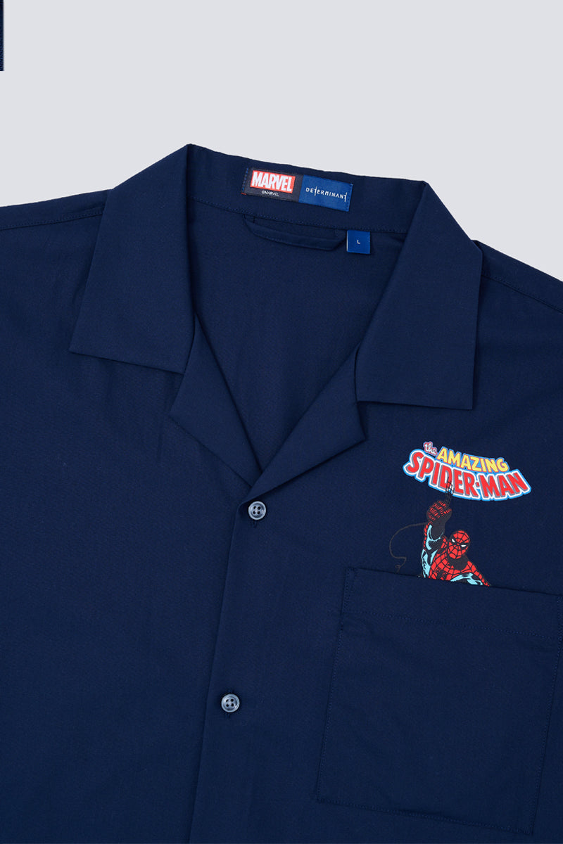 Spider-Man Revere Collar Short Sleeve Casual Shirt  | Navy 20694N