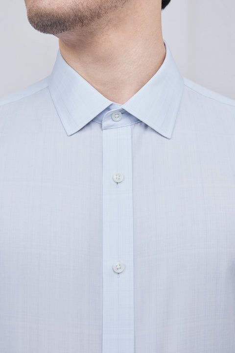 Wrinkle-Free Poplin Dress Shirt | Pale Blue Semi Plain 28513N