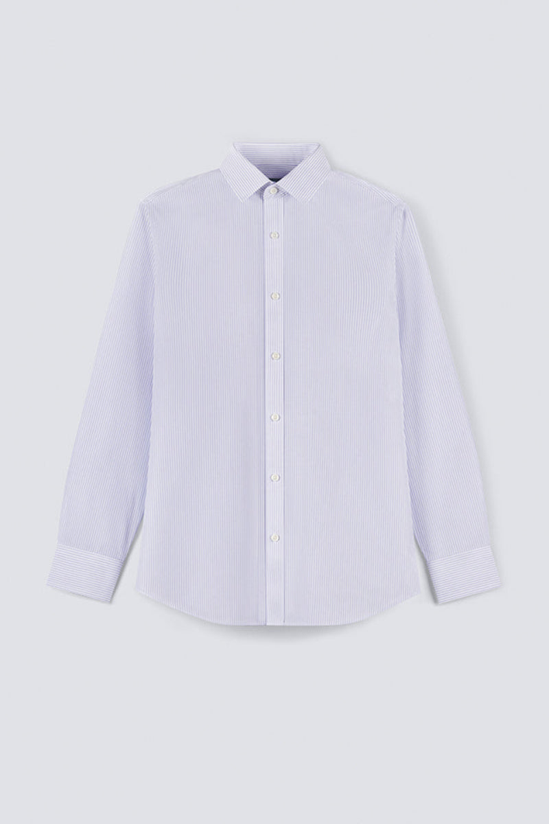 Wrinkle-Free Poplin Dress Shirt | Purple Stripes 19032N