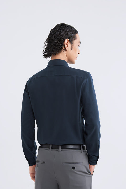 Wrinkle-Free Dobby Twill Dress Shirt  | Navy Semi Plain 27587N