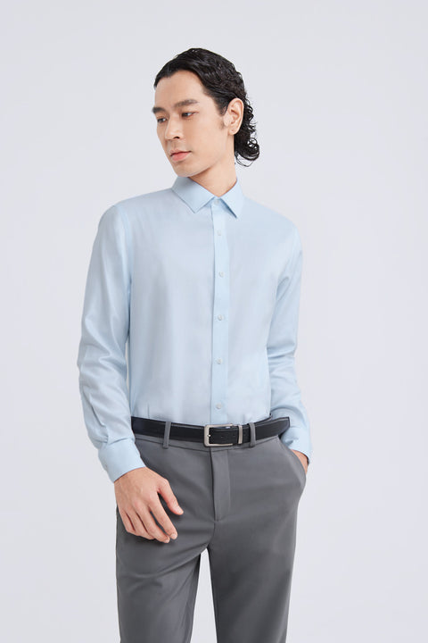 Wrinkle-Free Dobby Twill Dress Shirt  | Pale Blue Semi Plain 27585N