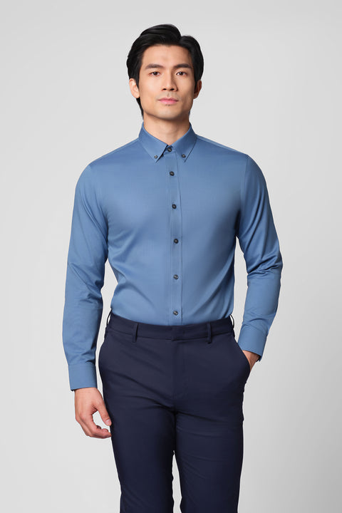 “Frozen in Tones” Waterless Dye Button-Down Dress Shirt | Permafrost Blue 22812N