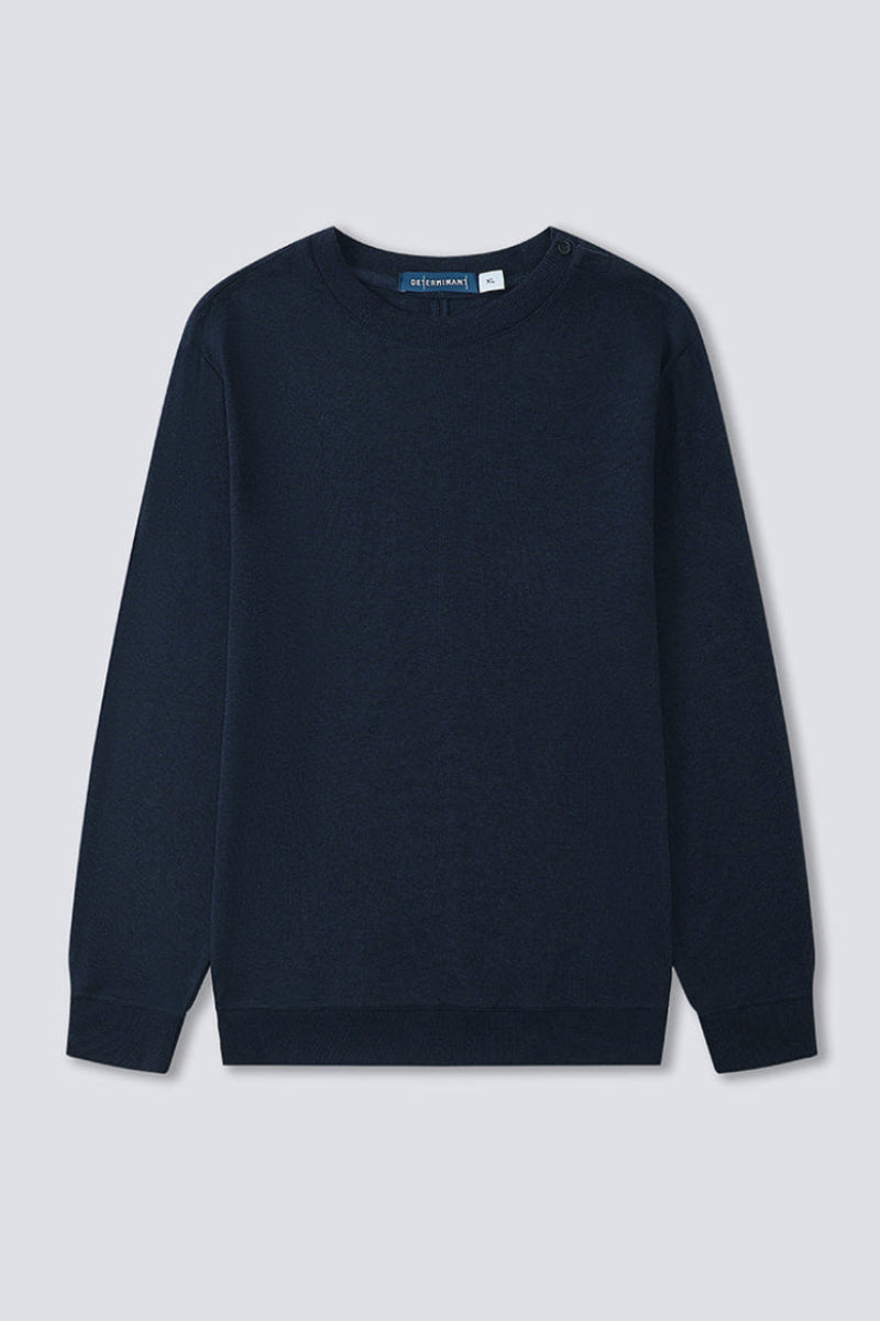 Merino-Blend French Rib Crew Neck Sweater | Navy EB1244