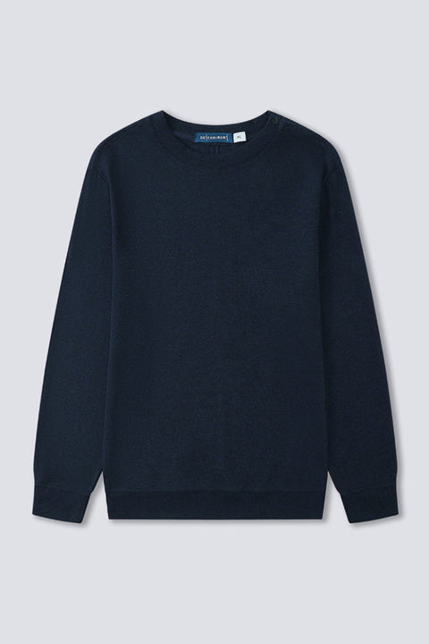 Merino-Blend French Rib Crew Neck Sweater | Navy EB1244