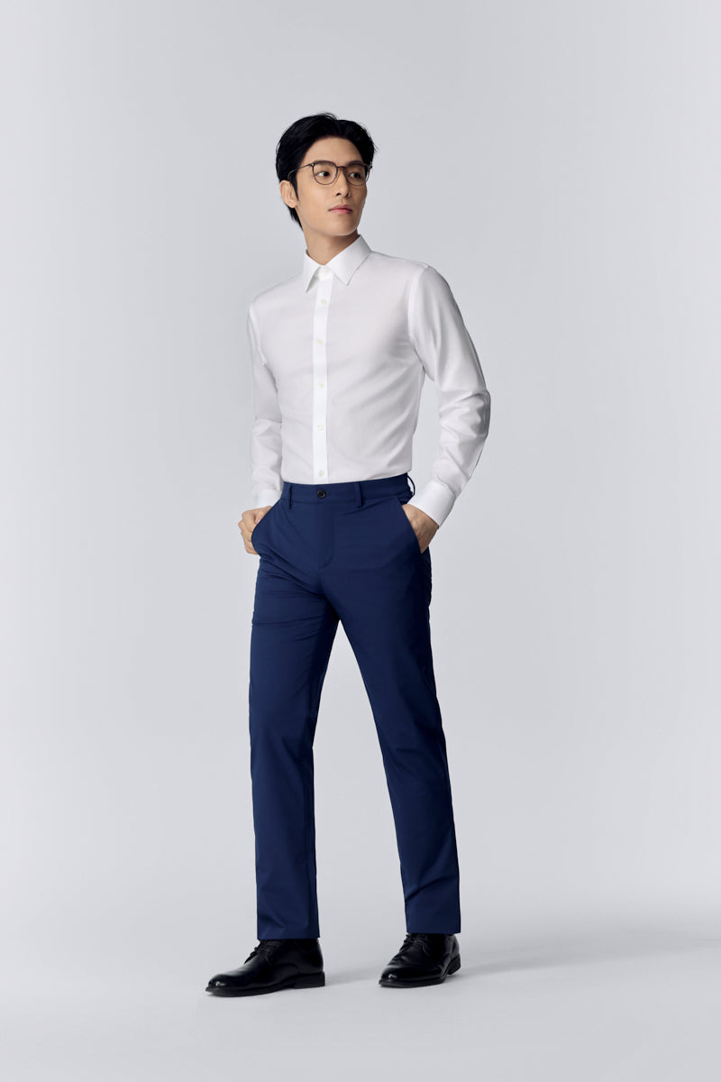 honeycomb dress shirt Men's Long Sleeve Blue Shirt with Navy Honeycomb Print Button Up Shirt In Soft Knit Polyester Hyden Yoo