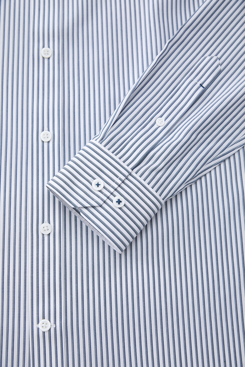 Waterless Dye Dress Shirt  | Dark Blue Stripes 22565N