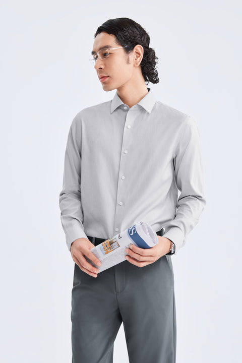 Supreme Cotton-Cashmere Dobby Dress Shirt | Grey Stripes 28700N