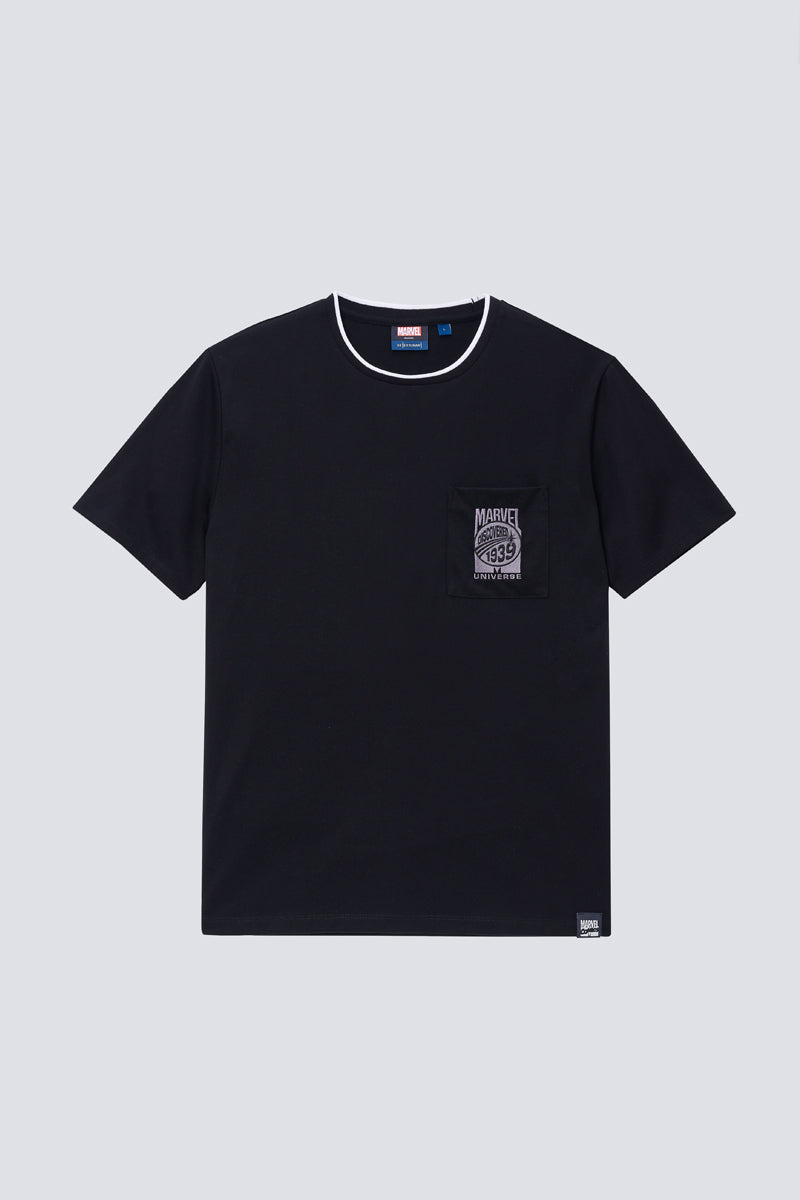 鐵甲奇俠拼色領口袋T恤 |黑色 BKFD01