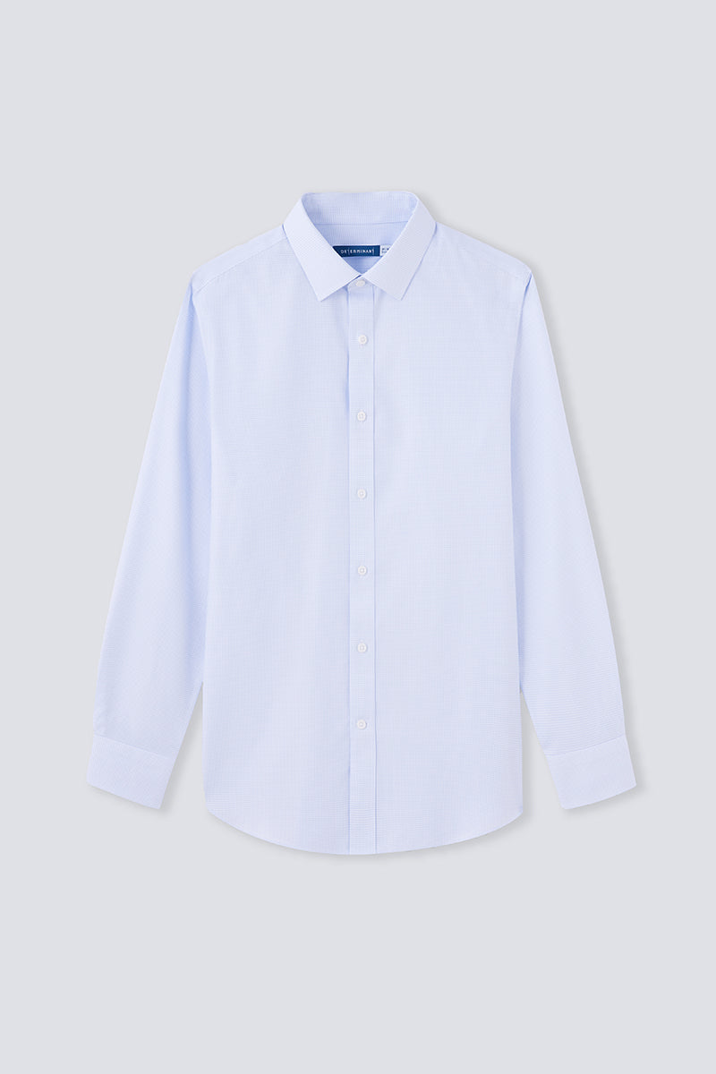 Wrinkle-Free Twill Dress Shirt | Light Blue Check 10518N