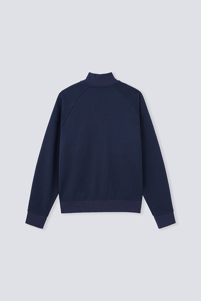 CottonSTRETCH Stand Collar Knit Jacket | Navy NNY096