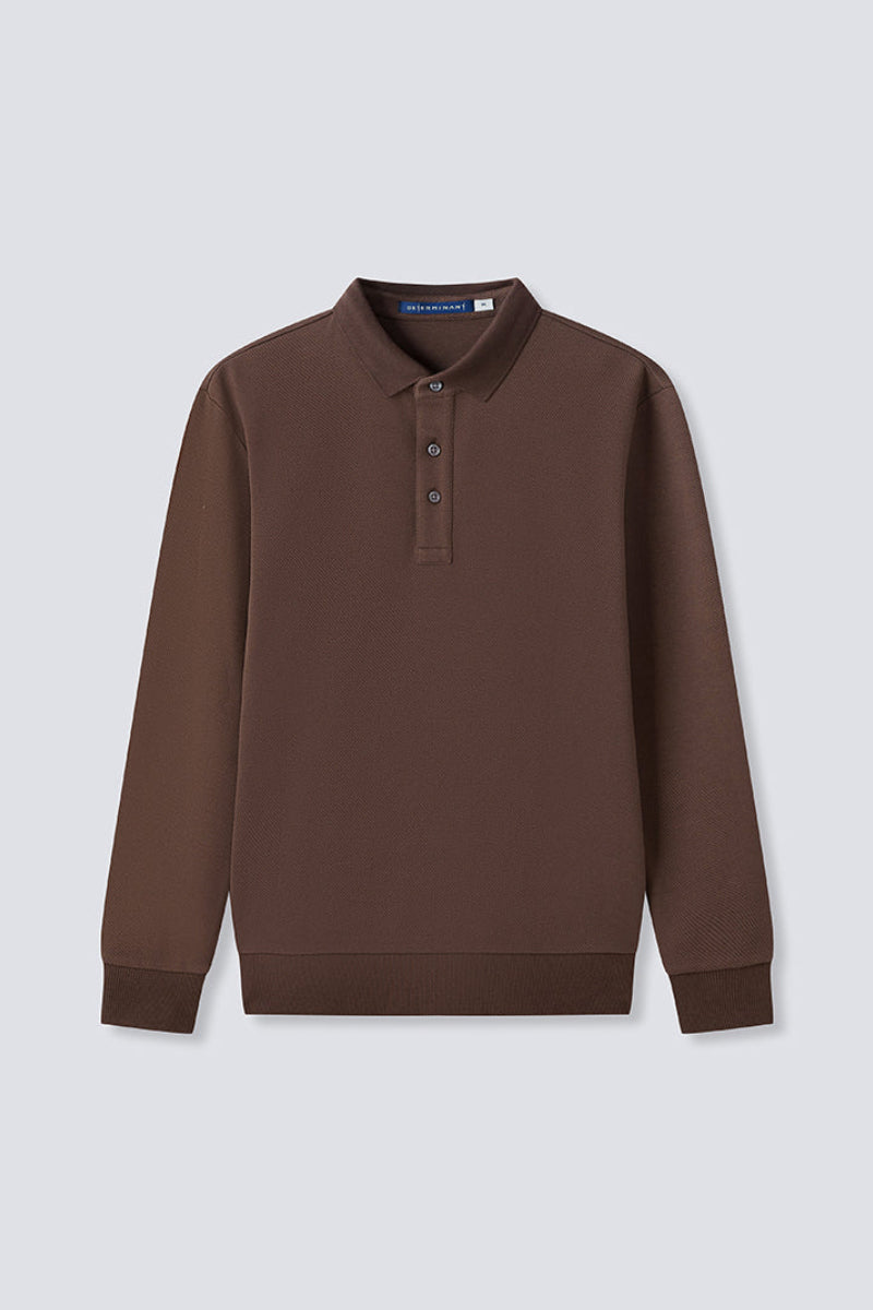 HeatGuard Jacquard Long Sleeve Polo | Brown BRE054