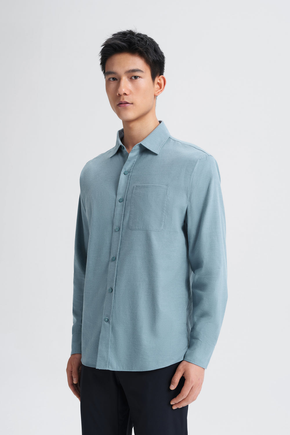 Cotton Flannel Casual Shirt | Heather Citadel Blue 30316P