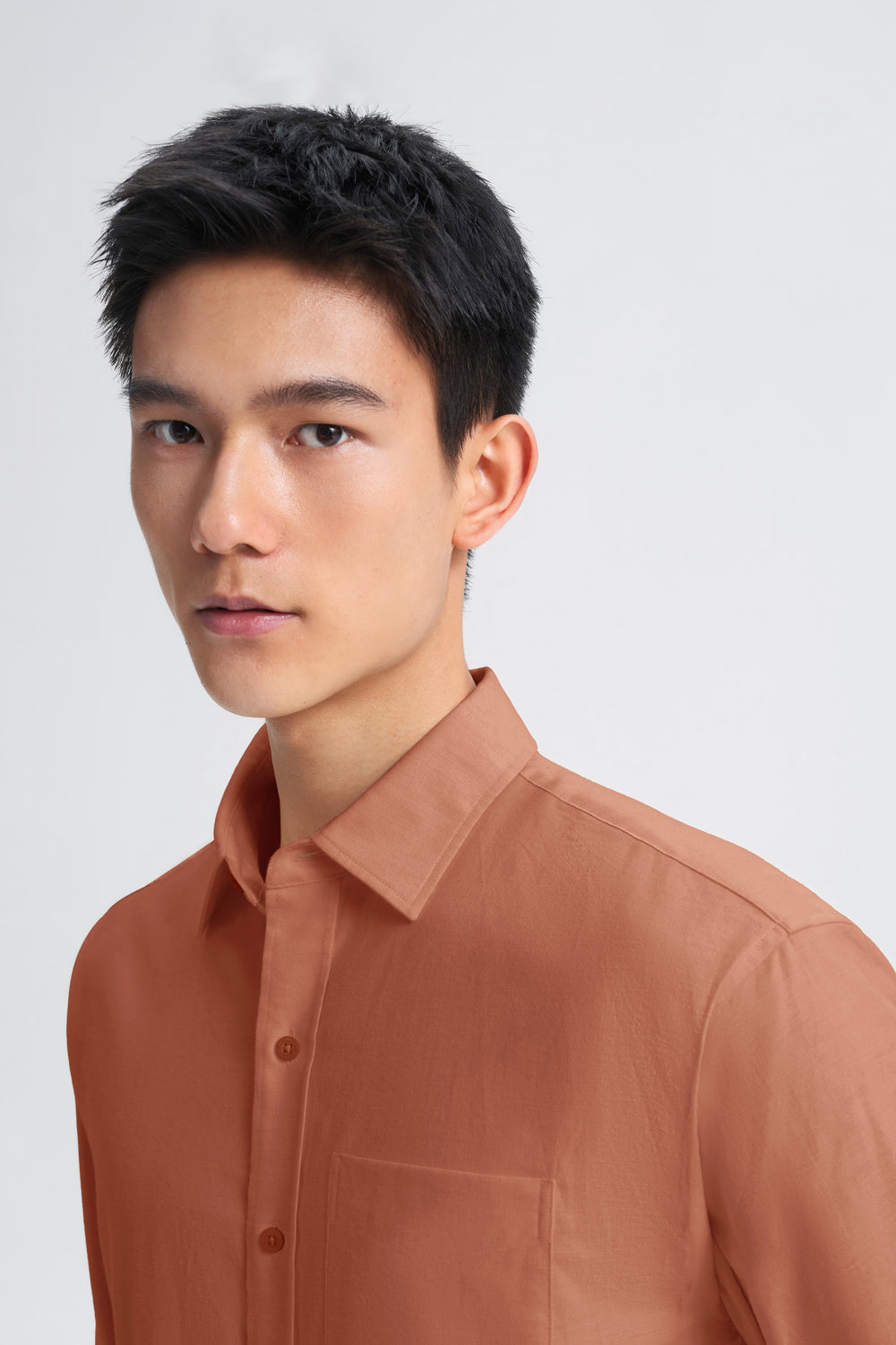 Cotton Flannel Casual Shirt | Heather Terracotta Red 30315P