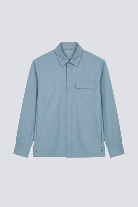 Stretch Water-Repellent Shirt Jacket | Citadel Blue 16618P — Flat Lay