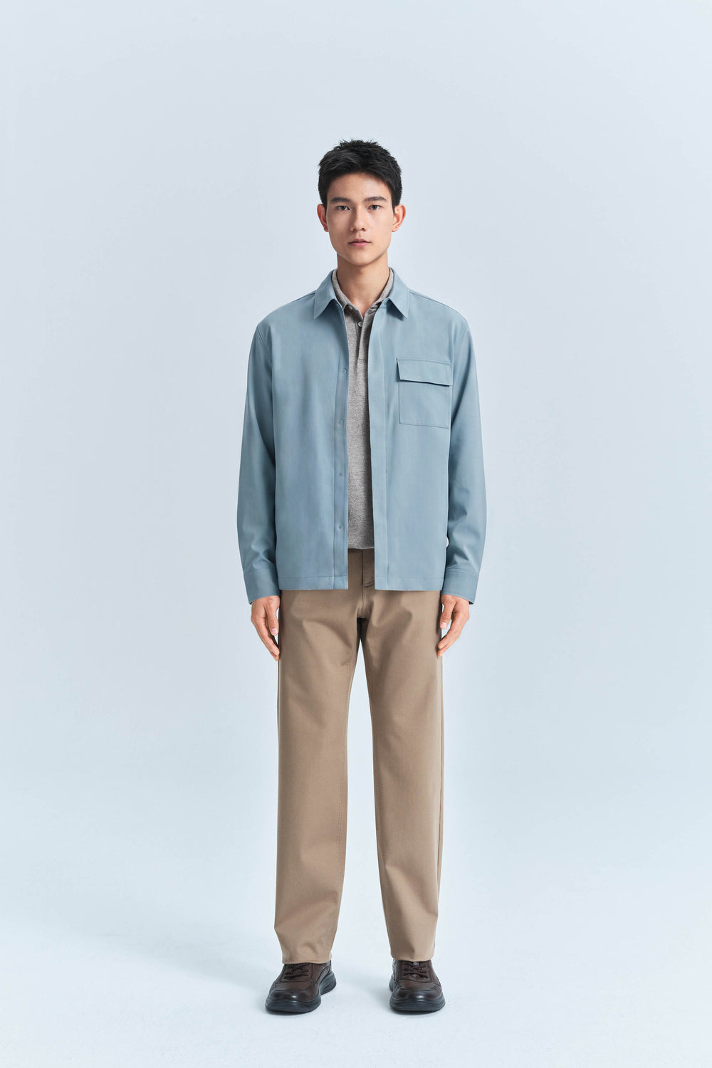 Stretch Water-Repellent Shirt Jacket | Citadel Blue 16618P — On Model