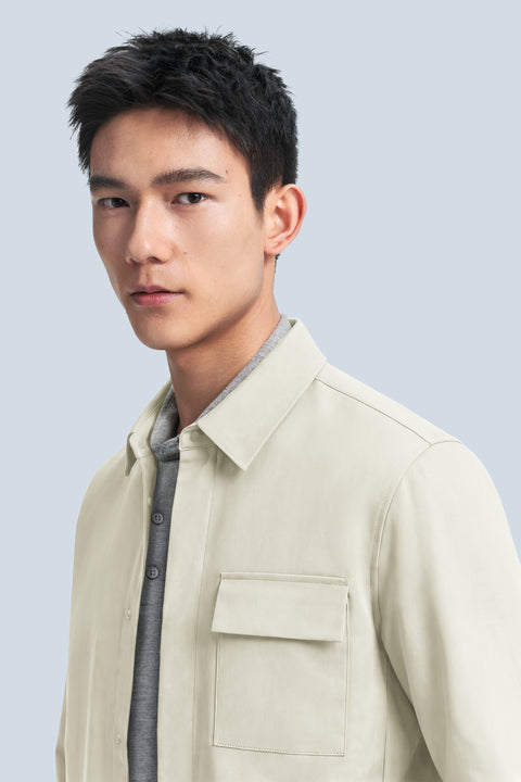 Stretch Water-Repellent Shirt Jacket | Tofu 10311P — On Model