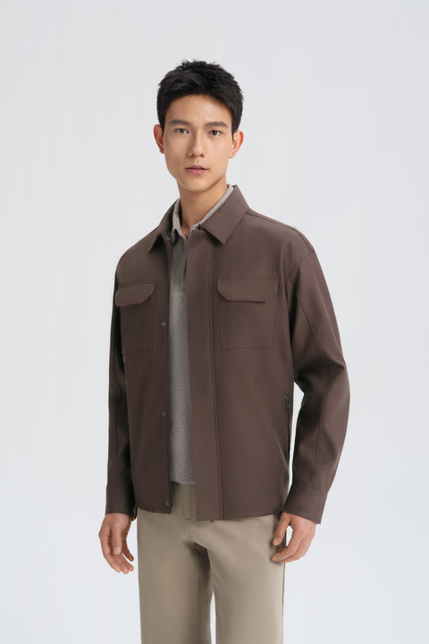 Cotton Water-Repellent Shirt Jacket | Coffee Bean 10358P — On Model