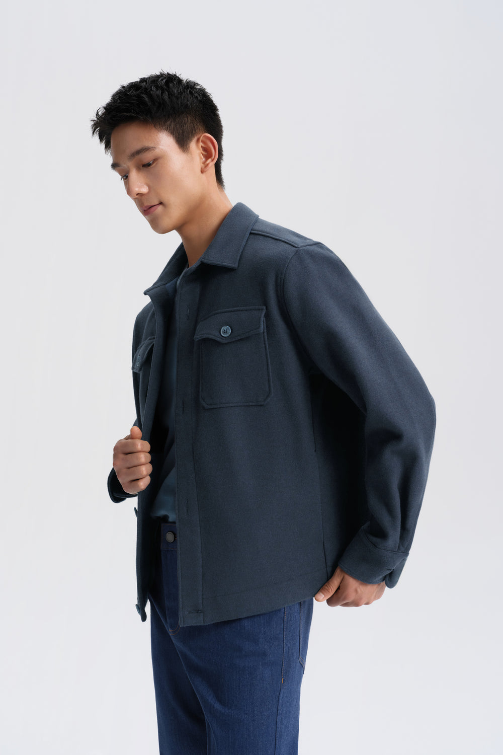 Cotton Yak Dobby Shirt Jacket | Heather Navy 318EKP