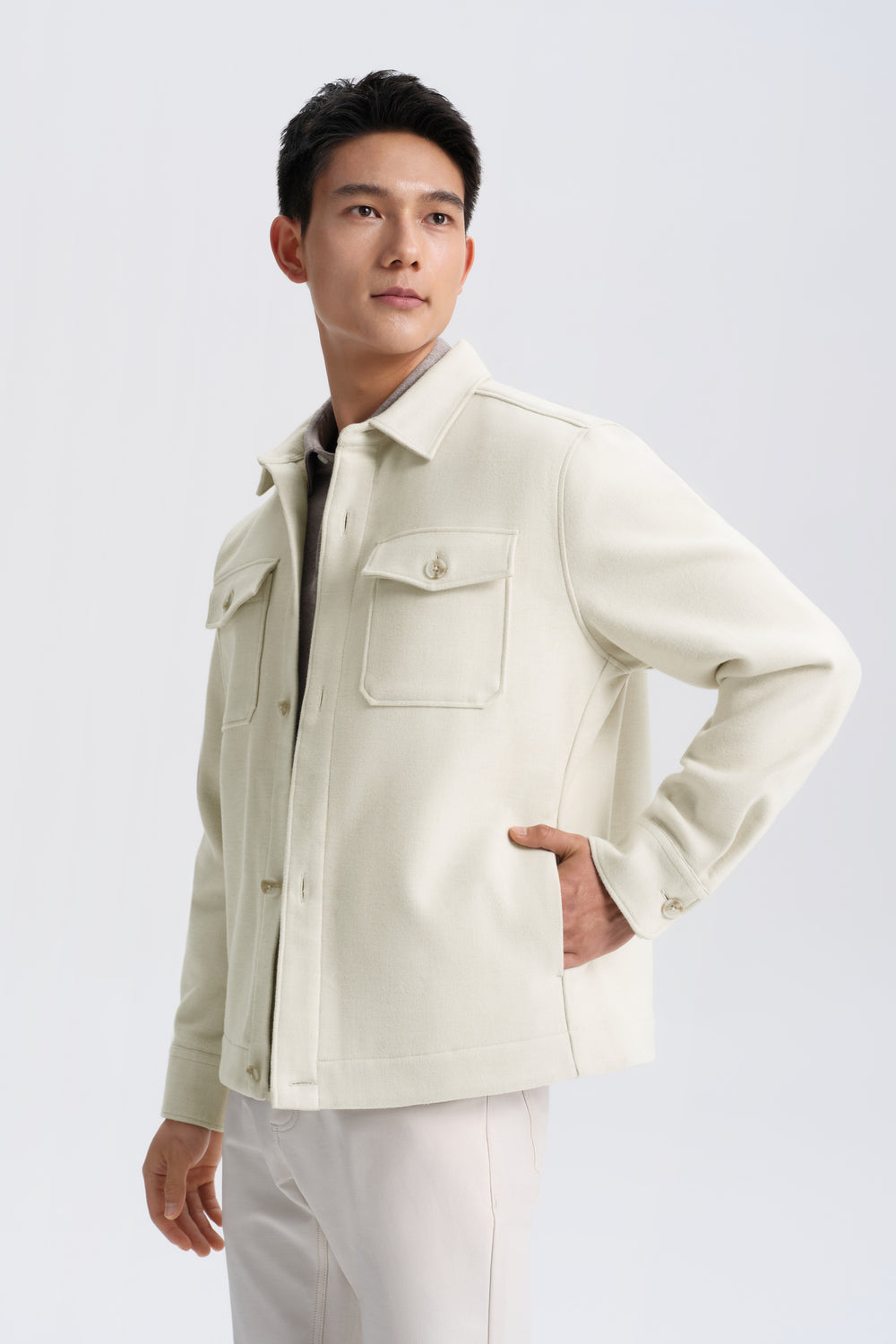 Cotton Yak Dobby Shirt Jacket | Heather Tofu 319EKP