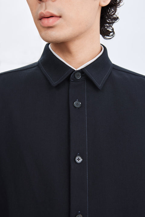 Brushed Contrast Stitch Shirt Jacket | Black BKFD01