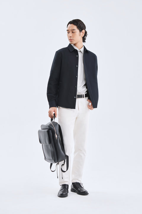 Brushed Contrast Stitch Shirt Jacket | Black BKFD01