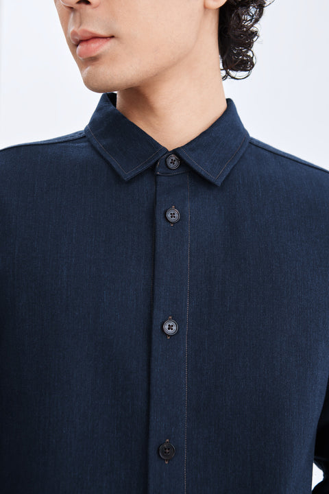 Brushed Contrast Stitch Shirt Jacket | Navy 30193N