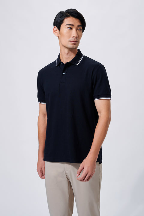 VISDRY™ Pique Tipped Polo | Black BKFD01