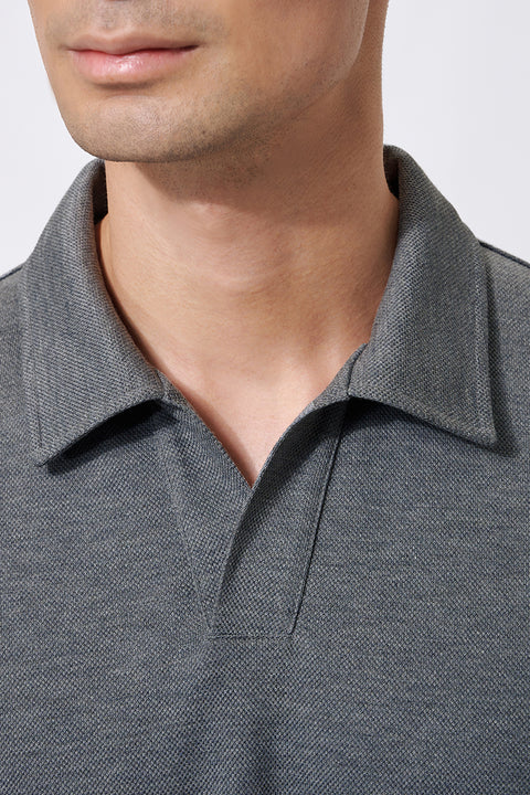 Regal Pique Buttonless Polo | Dark Grey EBCG30