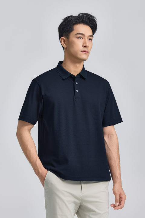 VISDRY™ 立體壓紋珠地 Polo | 深藍 14036N