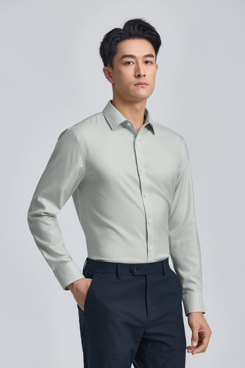 免燙斜紋商務襯衫 淺灰色純色 27222N